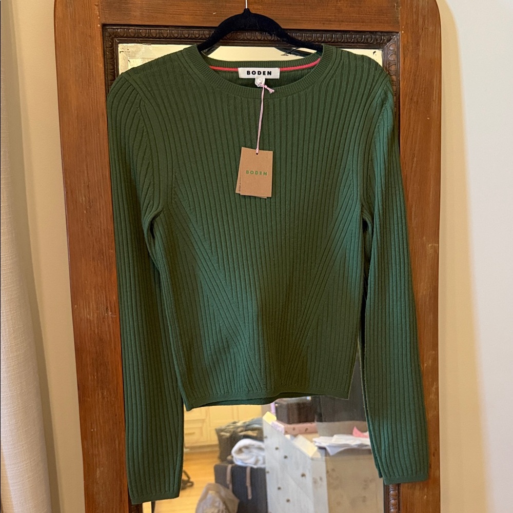 Boden Forest Green Ribbed Long Sleeve Top
